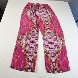 Moda Baronessa Silk Boho Pink Floral Straight Leg Lounge Pants XS Vibrant Resort
